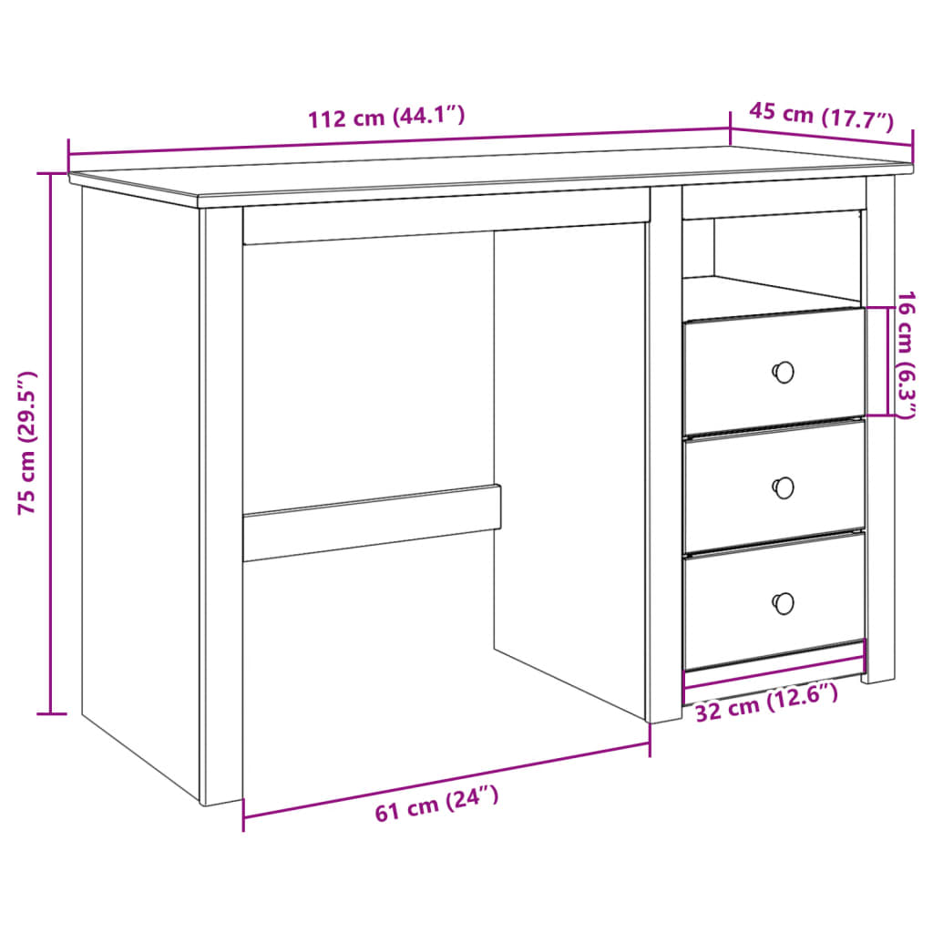 Skrivebord PANAMA 112x45x75 cm heltre furu