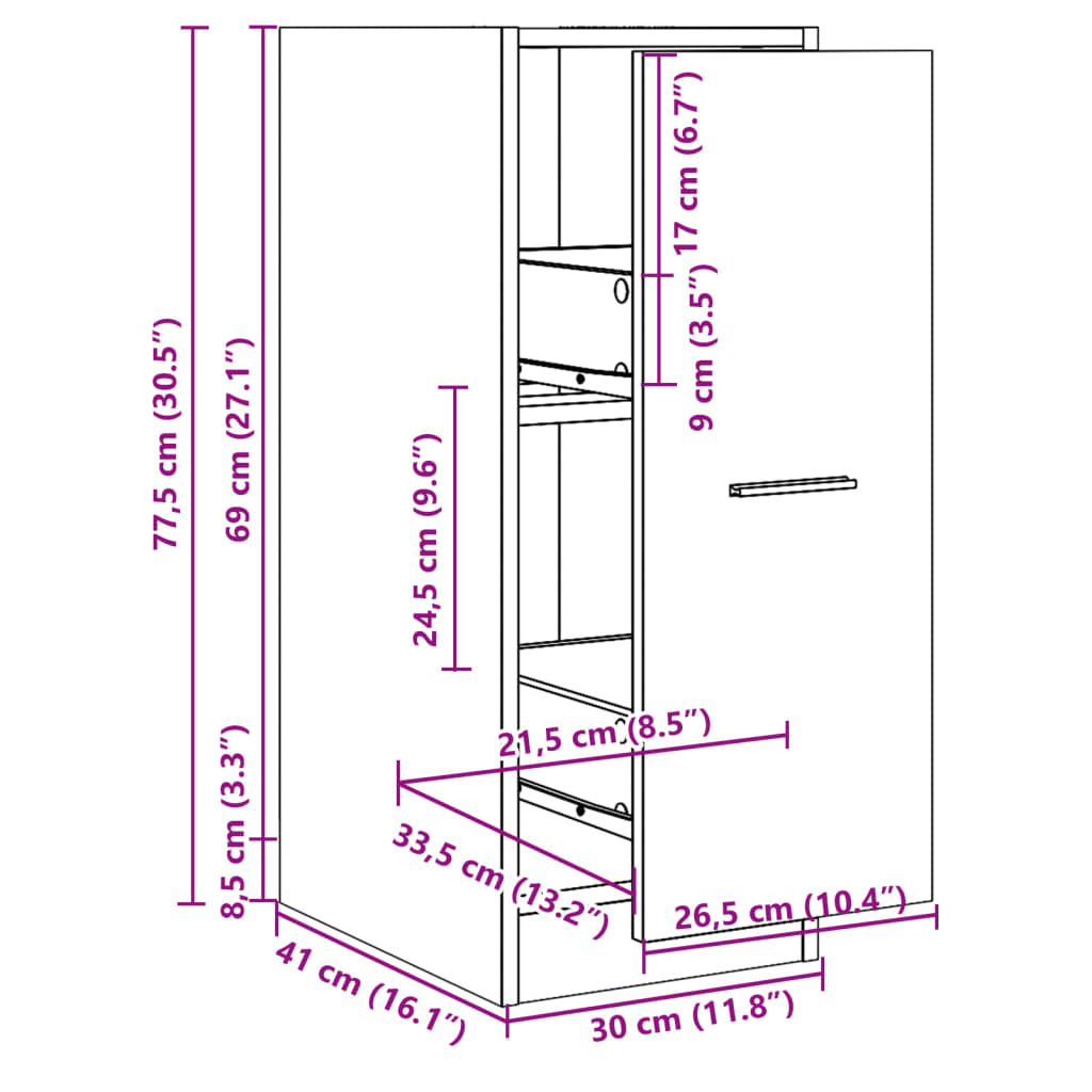 Apotekskap svart 30x41x77,5 cm konstruert tre