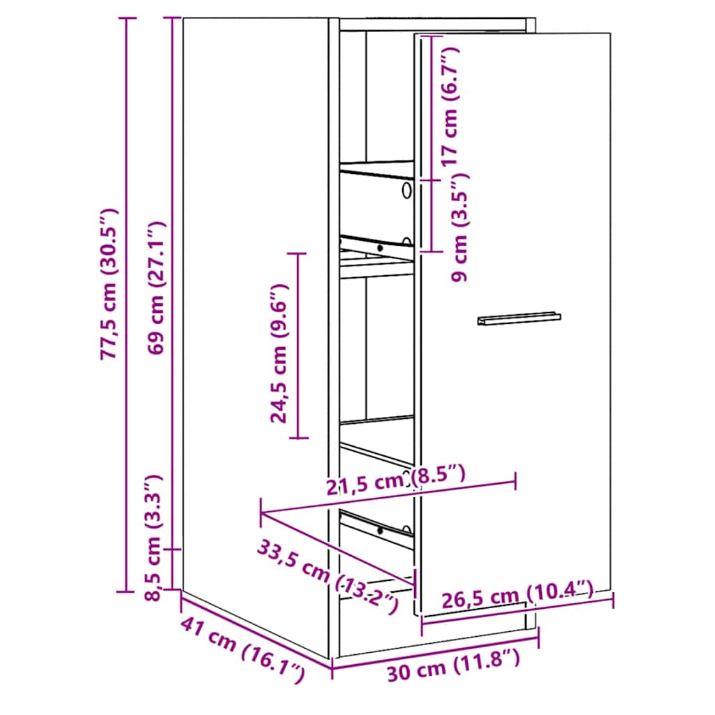 Apotekskap artisan eik 30x41x77,5 cm konstruert tre