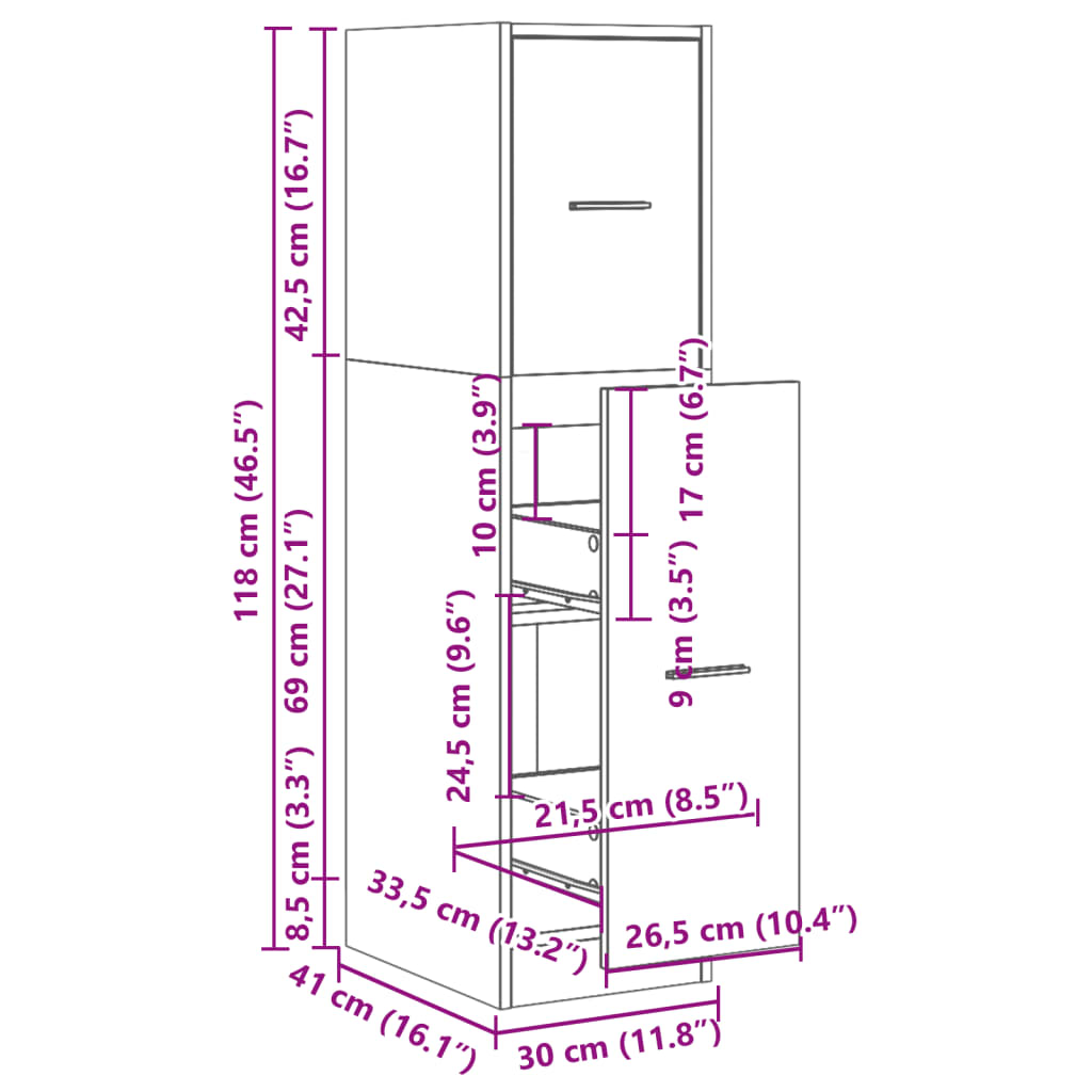 Apotekskap hvit 30x41x118 cm konstruert tre