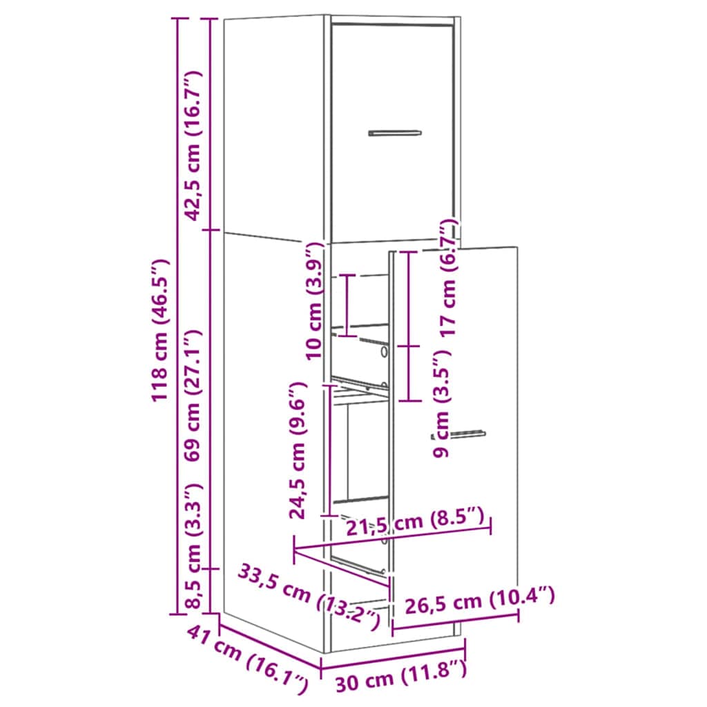 Apotekskap artisan eik 30x41x118 cm konstruert tre