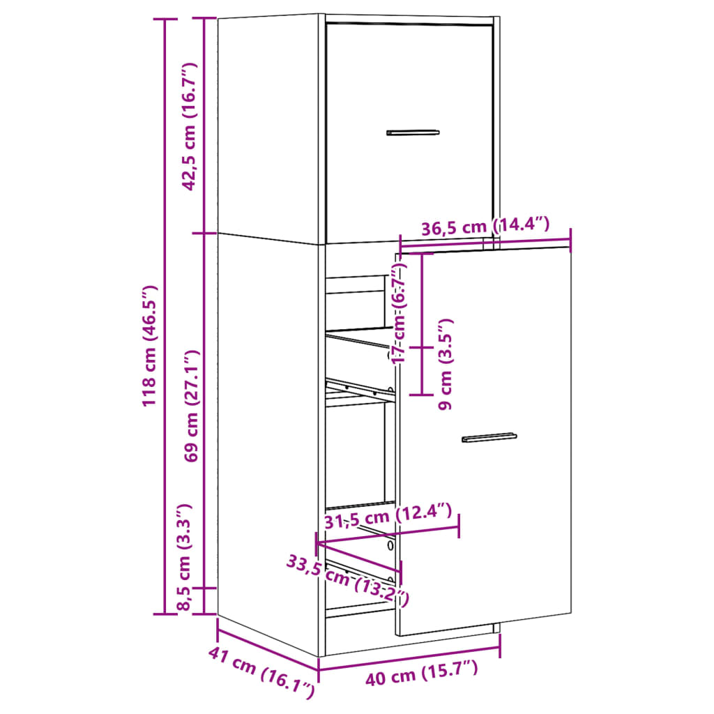 Apotekskap brun eik 40x41x118 cm konstruert tre