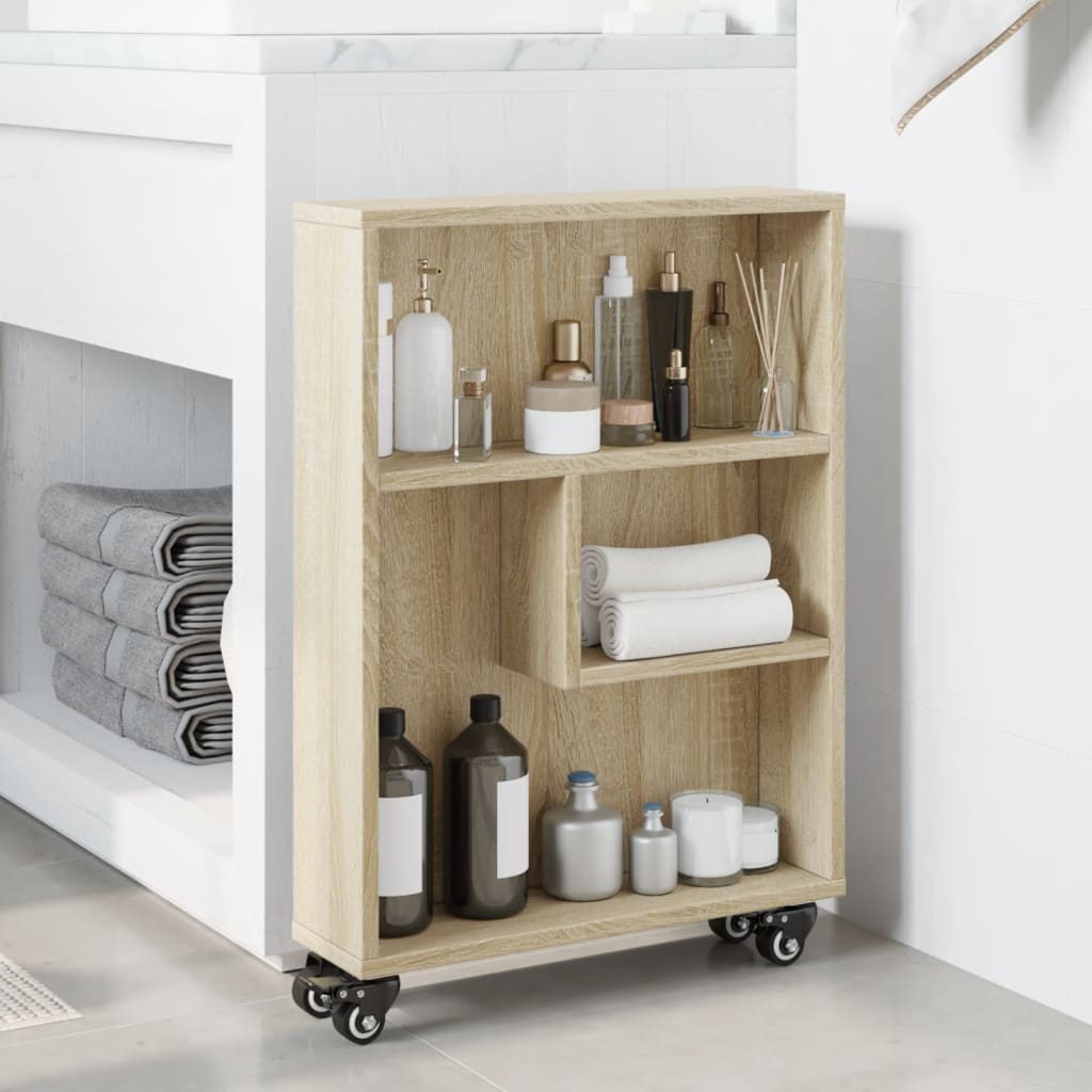 Smal oppbevaringsvogn Sonoma eik 48x13x68 cm konstruert tre