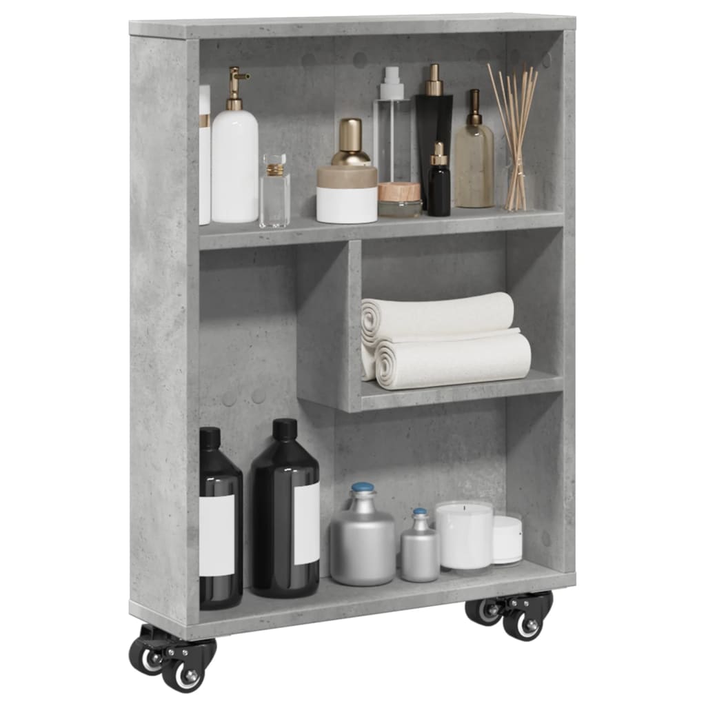 Smal oppbevaringsvogn betonggrå 48x13x68 cm konstruert tre