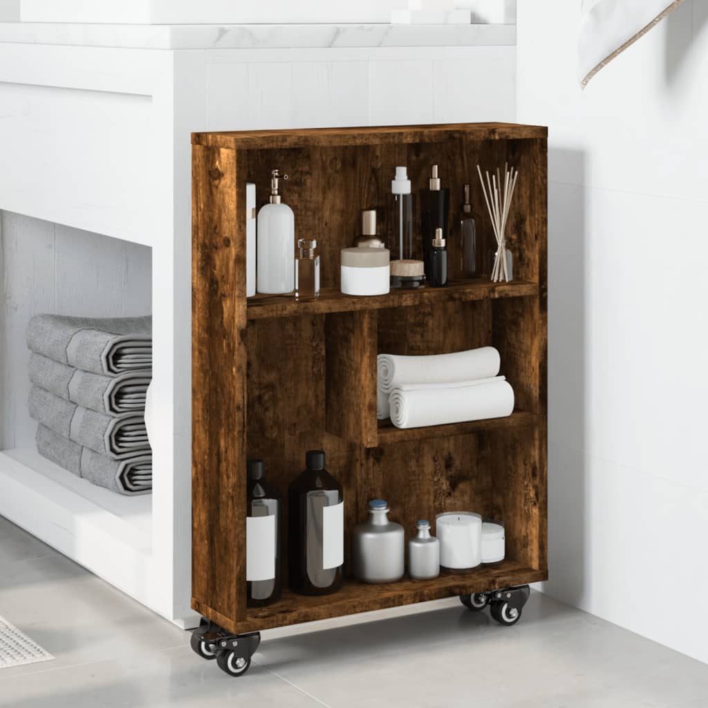 Smal oppbevaringsvogn røkt eik 48x13x68 cm konstruert tre