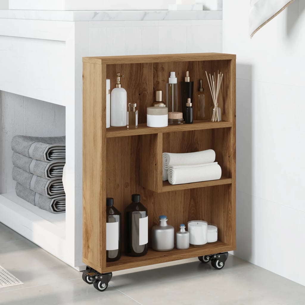 Smal oppbevaringsvogn artisan eik 48x13x68 cm konstruert tre