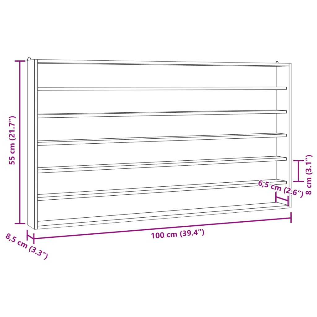 samlermonter i tre med 6 hyller 100x8,5x55 cm vidaXL