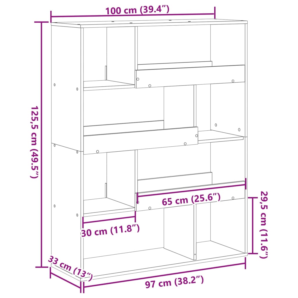 Bokhylle svart 100x33x125,5 cm konstruert tre