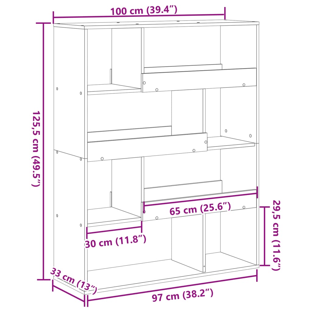 Bokhylle betonggrå 100x33x125,5 cm konstruert tre