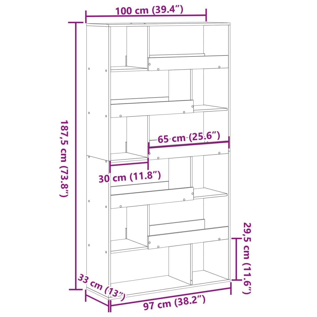Bokhylle gammelt tre 100x33x187,5 cm konstruert tre vidaXL
