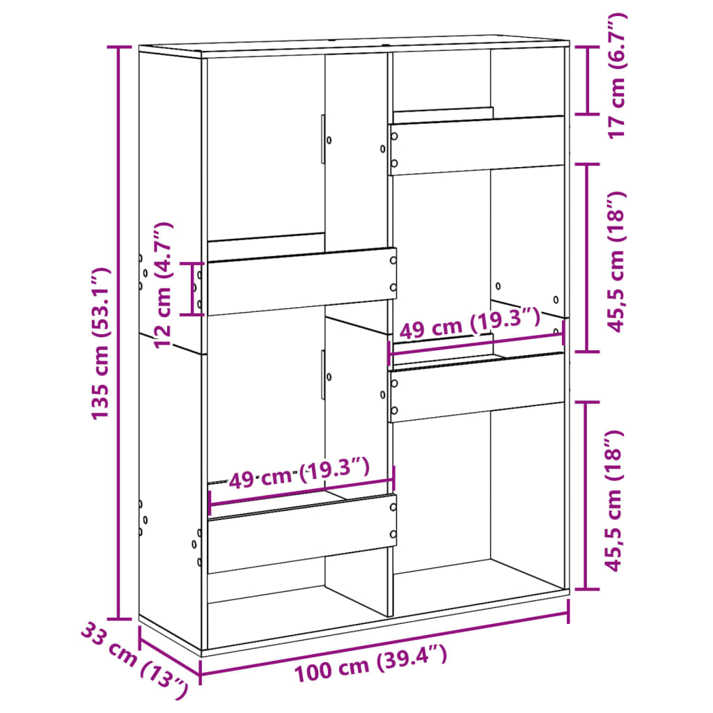 Bokhylle brun eik 100x33x135 cm konstruert tre