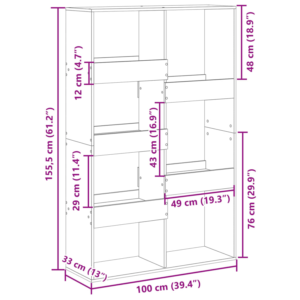 Bokhylle hvit 100x33x155,5 cm konstruert tre