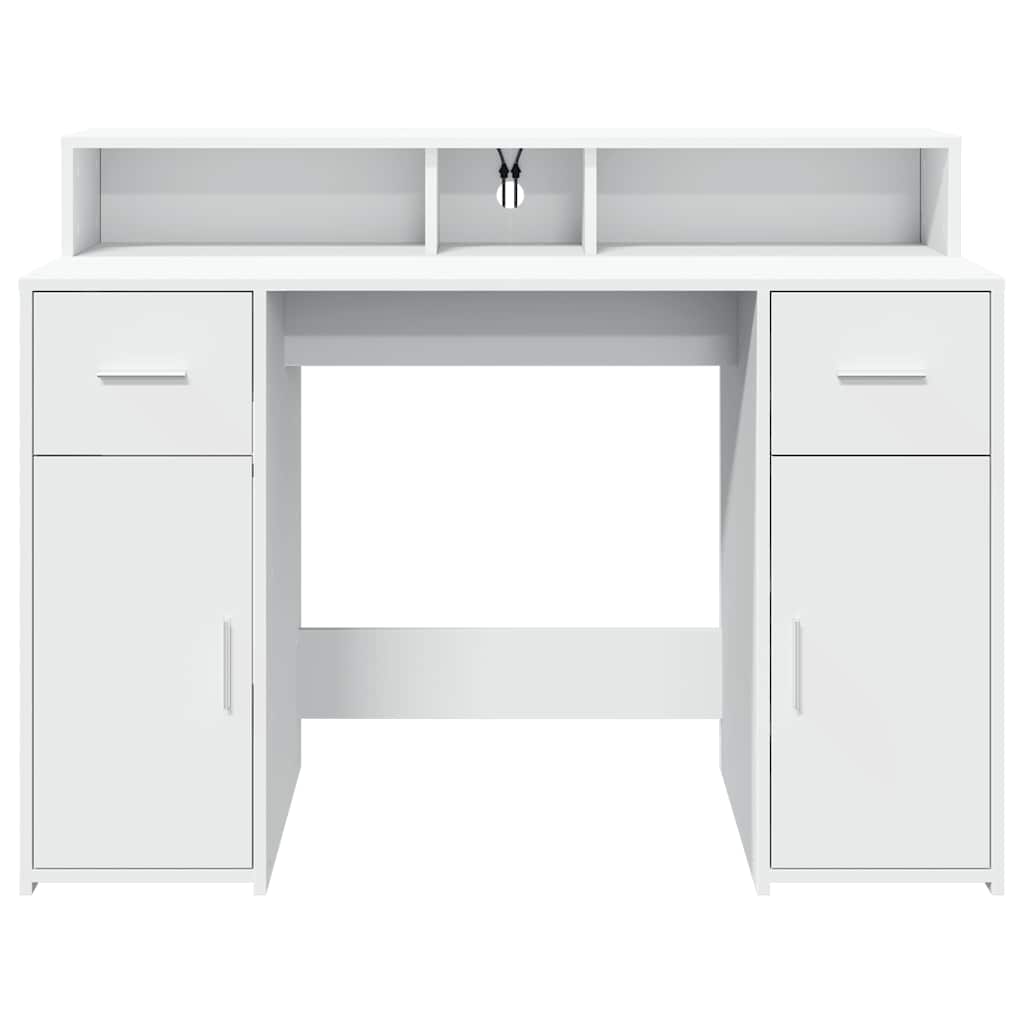 Skrivebord med LED-lys hvit 120x55x91 cm konstruert tre