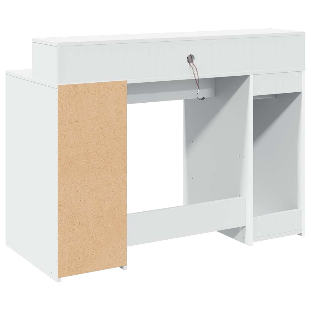 Skrivebord med LED-lys hvit 120x55x91 cm konstruert tre