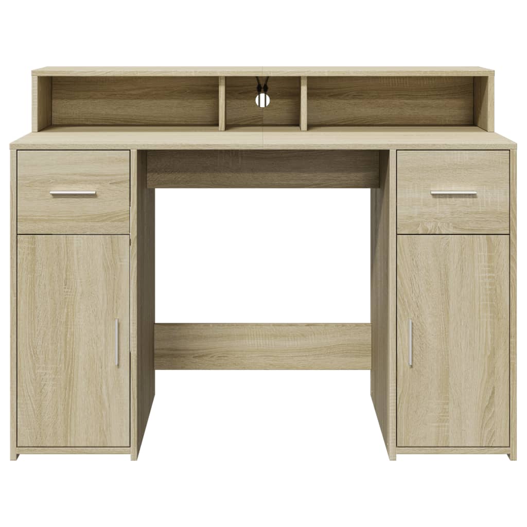 Skrivebord med LED-lys sonoma eik 120x55x91 cm konstruert tre