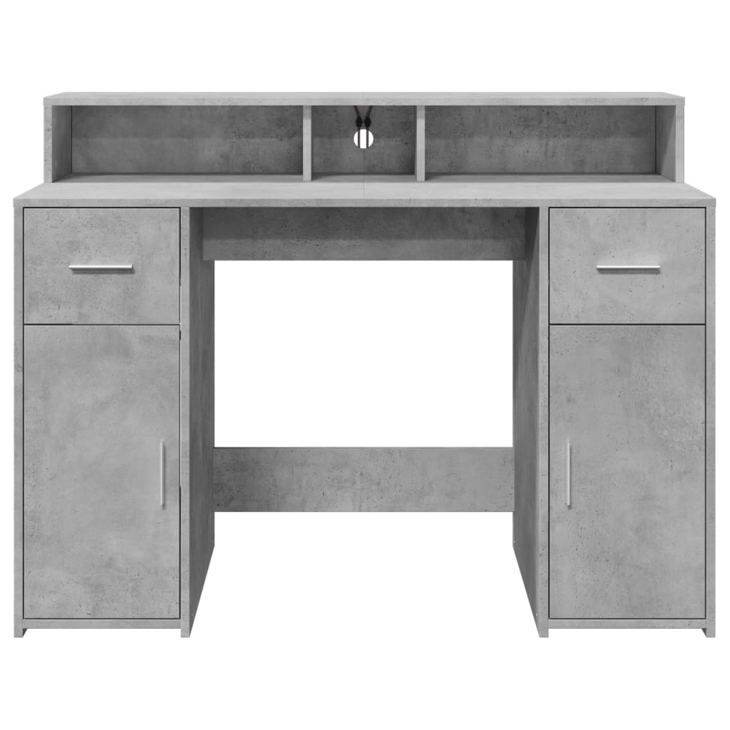 Skrivebord med LED-lys betonggrå 120x55x91 cm konstruert tre
