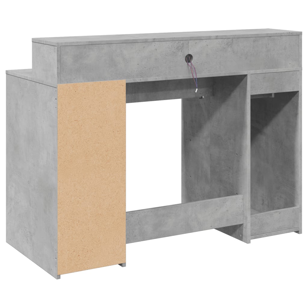 Skrivebord med LED-lys betonggrå 120x55x91 cm konstruert tre