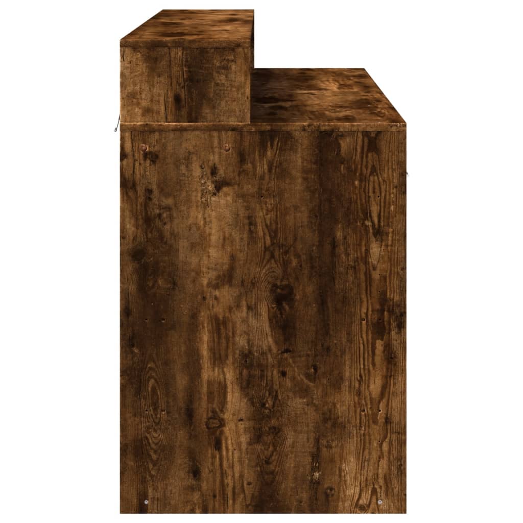 Skrivebord med LED-lys røkt eik 120x55x91 cm konstruert tre