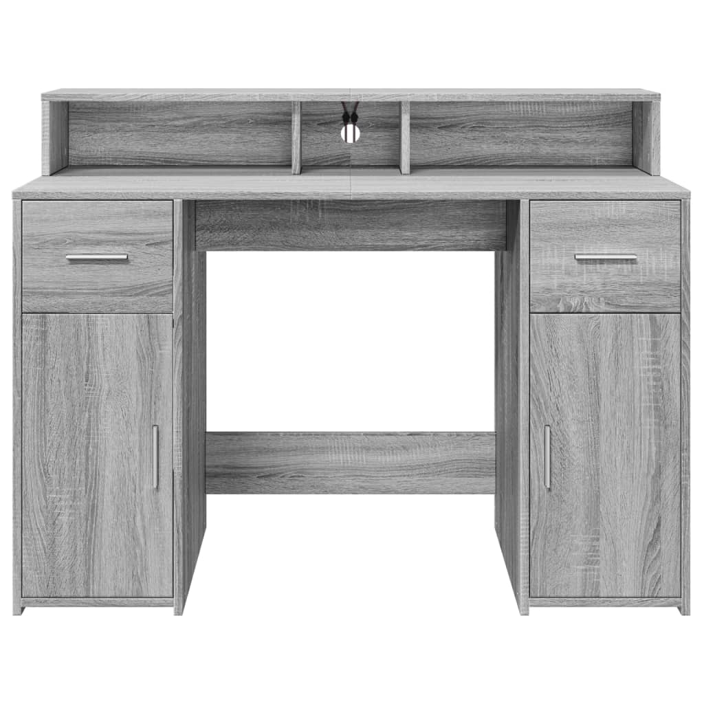 Skrivebord med LED-lys grå sonoma 120x55x91 cm konstruert tre