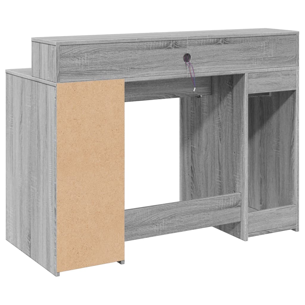 Skrivebord med LED-lys grå sonoma 120x55x91 cm konstruert tre