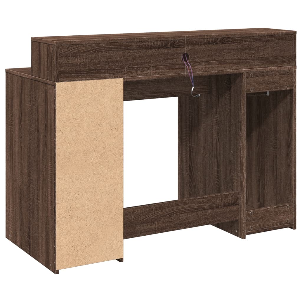 Skrivebord med LED-lys brun eik 120x55x91 cm konstruert tre