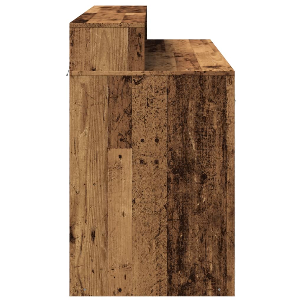 Skrivebord med LED-lys gammelt tre 120x55x91 cm konstruert tre