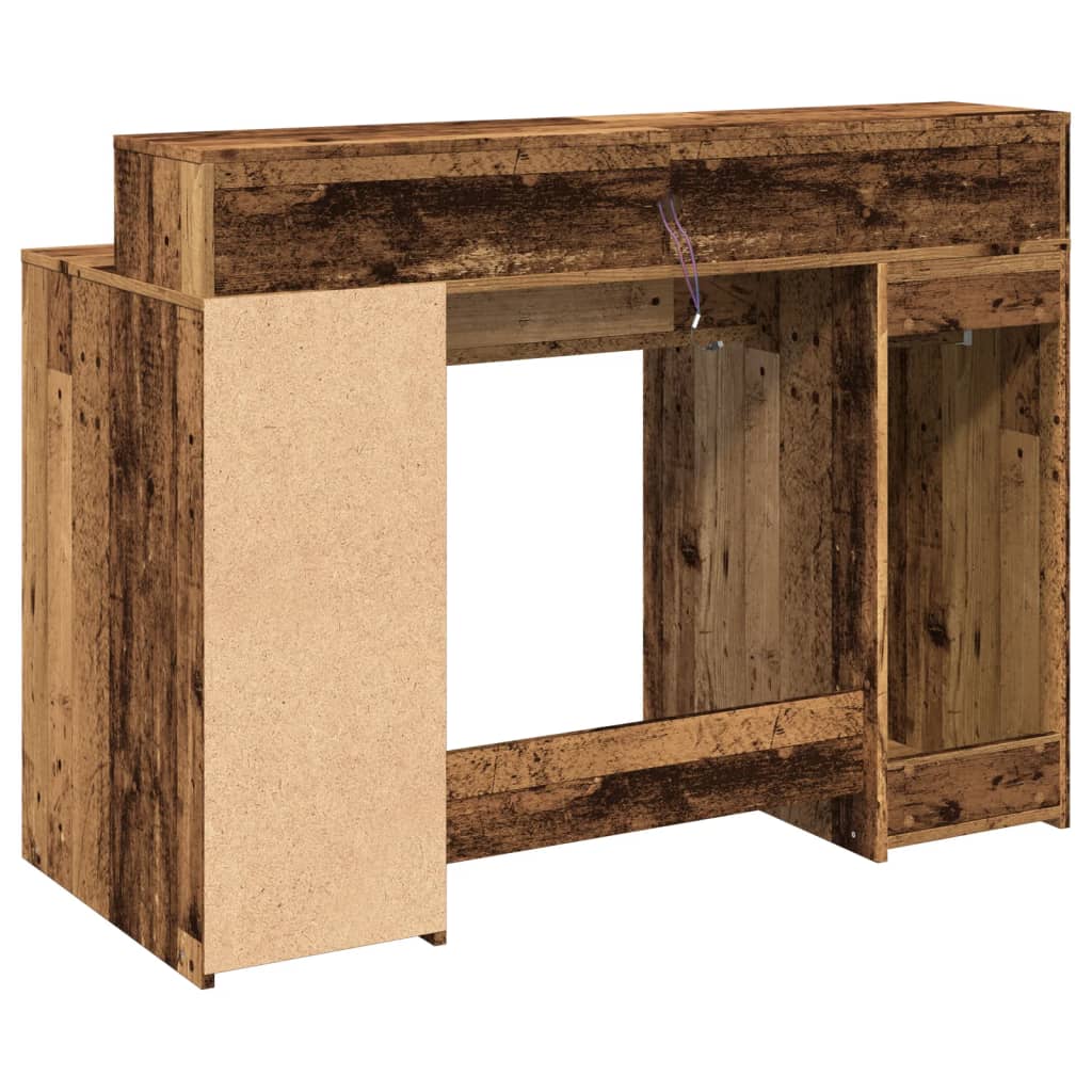 Skrivebord med LED-lys gammelt tre 120x55x91 cm konstruert tre