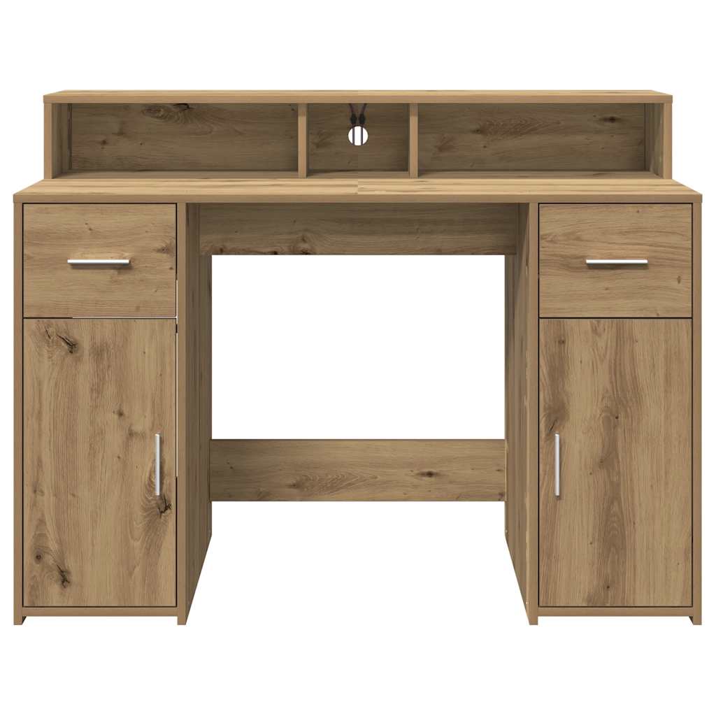 Skrivebord med LED-lys artisan eik 120x55x91 cm konstruert tre