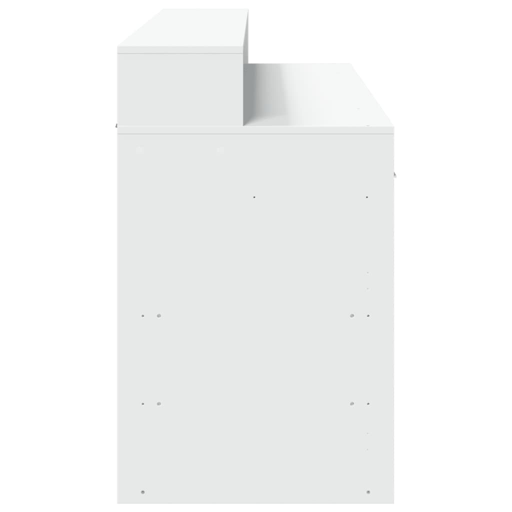 Skrivebord med LED-lys hvit 140x55x91 cm konstruert tre