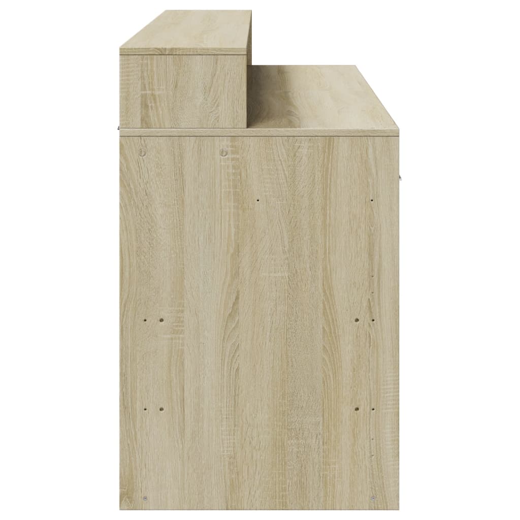 Skrivebord med LED-lys sonoma eik 140x55x91 cm konstruert tre