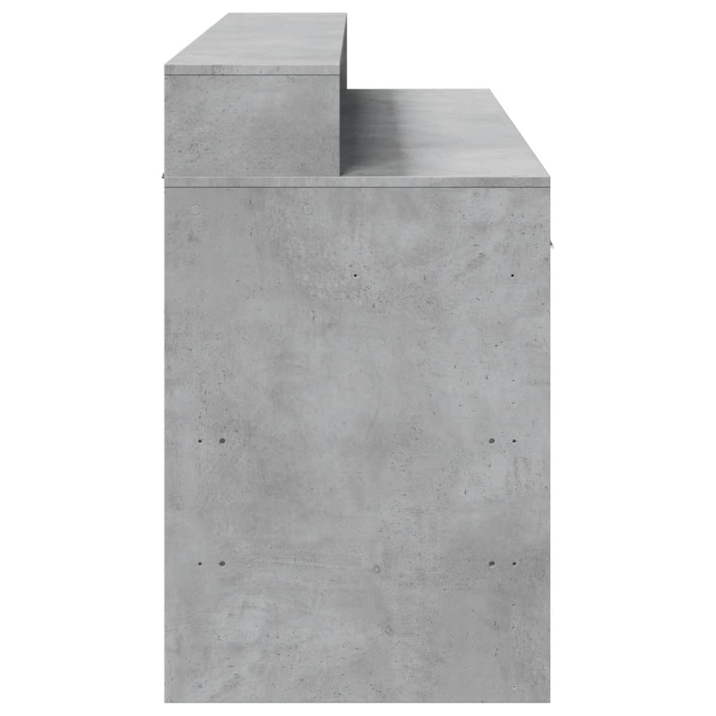 Skrivebord med LED-lys betonggrå 140x55x91 cm konstruert tre