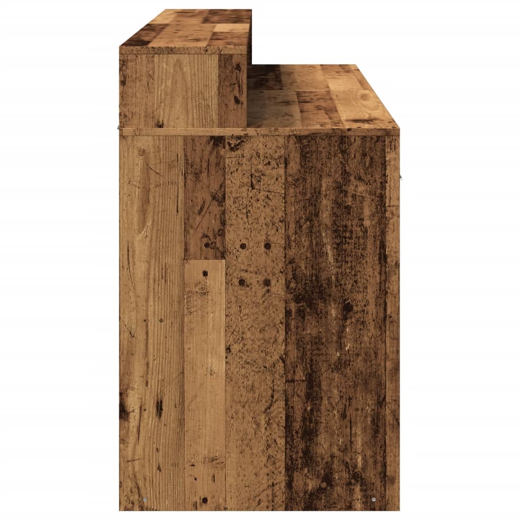 Skrivebord med LED-lys gammelt tre 140x55x91 cm konstruert tre