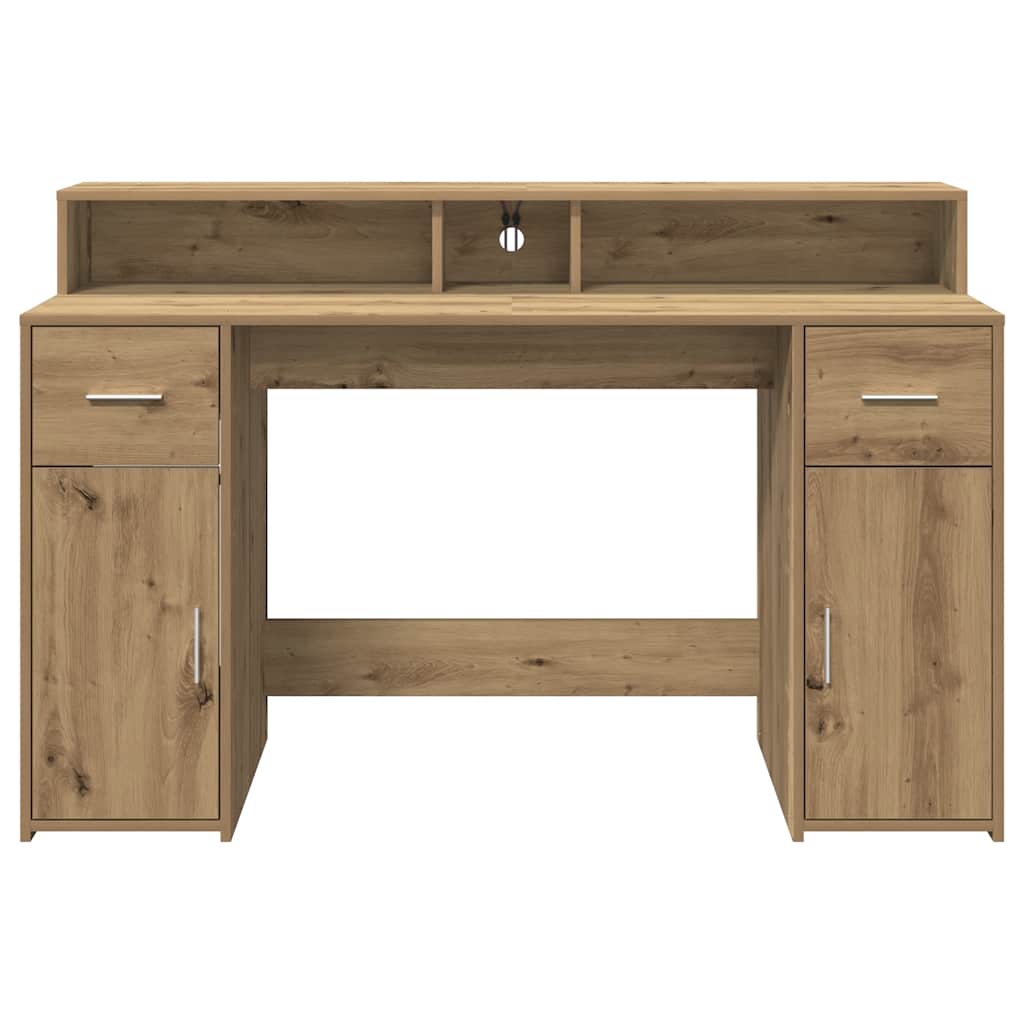 Skrivebord med LED-lys artisan eik 140x55x91 cm konstruert tre