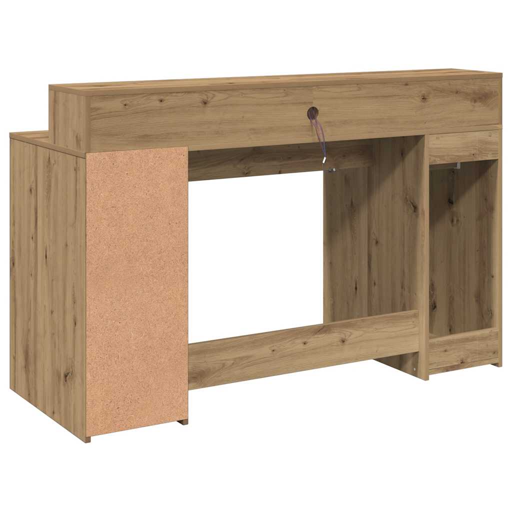 Skrivebord med LED-lys artisan eik 140x55x91 cm konstruert tre