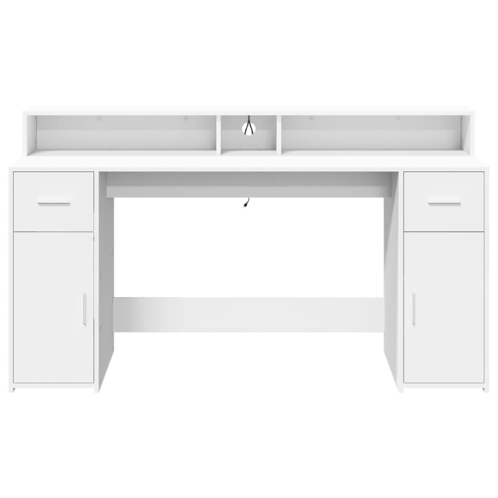 Skrivebord med LED-lys hvit 160x55x91 cm konstruert tre
