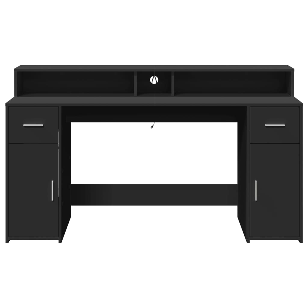 Skrivebord med LED-lys svart 160x55x91 cm konstruert tre