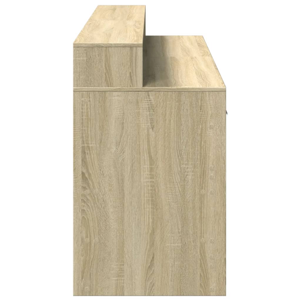 Skrivebord med LED-lys sonoma eik 160x55x91 cm konstruert tre