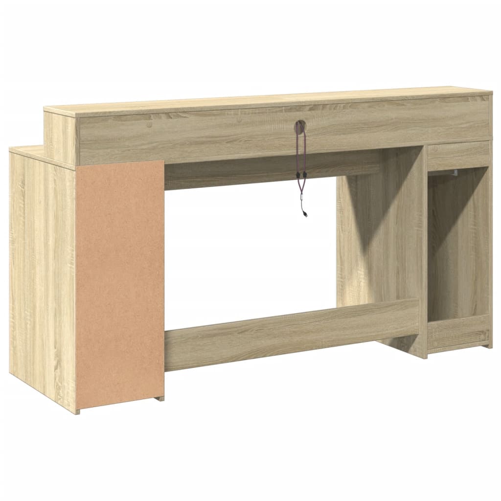 Skrivebord med LED-lys sonoma eik 160x55x91 cm konstruert tre