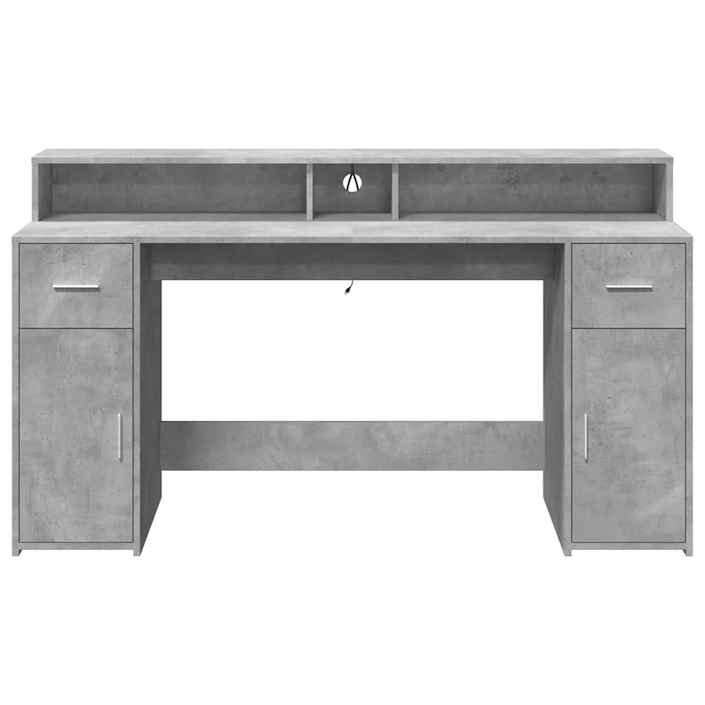Skrivebord med LED-lys betonggrå 160x55x91 cm konstruert tre