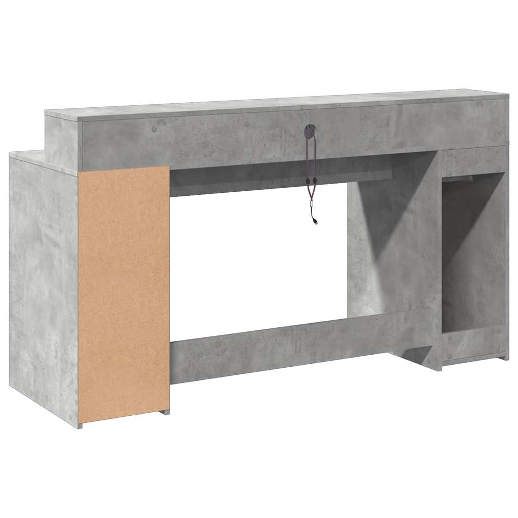 Skrivebord med LED-lys betonggrå 160x55x91 cm konstruert tre