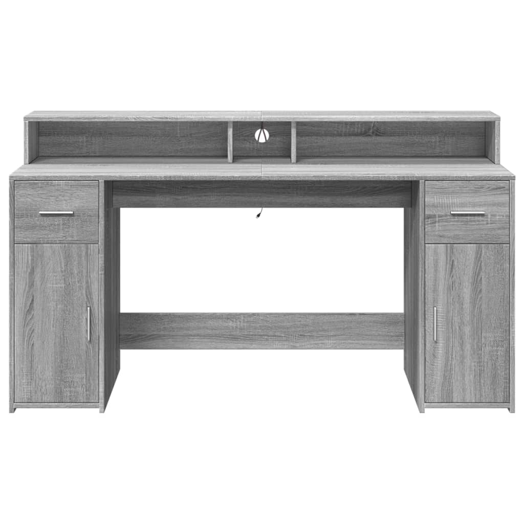 Skrivebord med LED-lys grå sonoma 160x55x91 cm konstruert tre