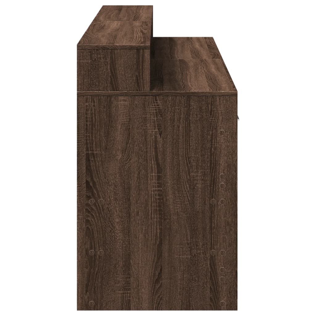 Skrivebord med LED-lys brun eik 160x55x91 cm konstruert tre