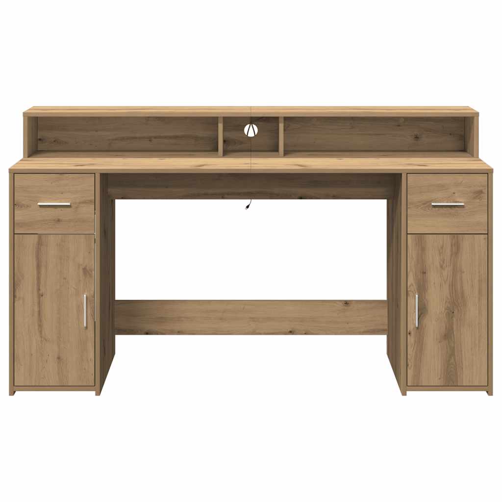 Skrivebord med LED-lys artisan eik 160x55x91 cm konstruert tre