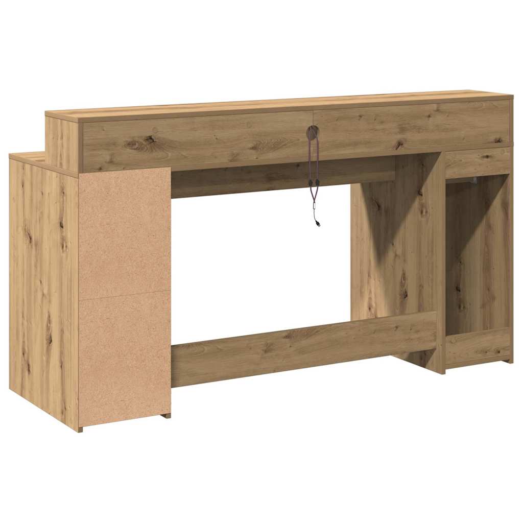 Skrivebord med LED-lys artisan eik 160x55x91 cm konstruert tre