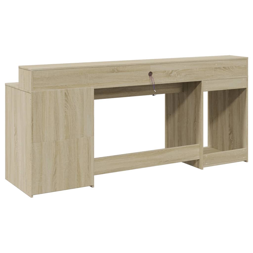 Skrivebord med LED-lys sonoma eik 200x55x91 cm konstruert tre