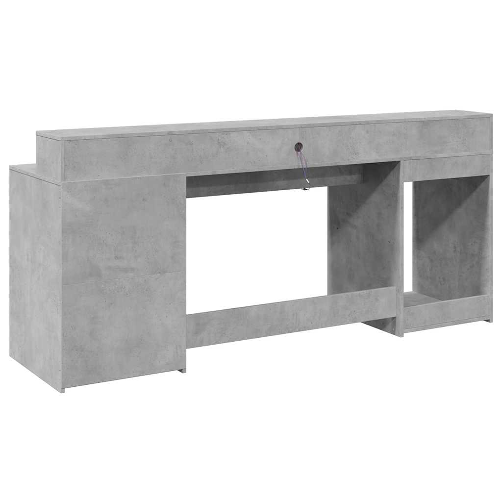 Skrivebord med LED-lys betonggrå 200x55x91 cm konstruert tre