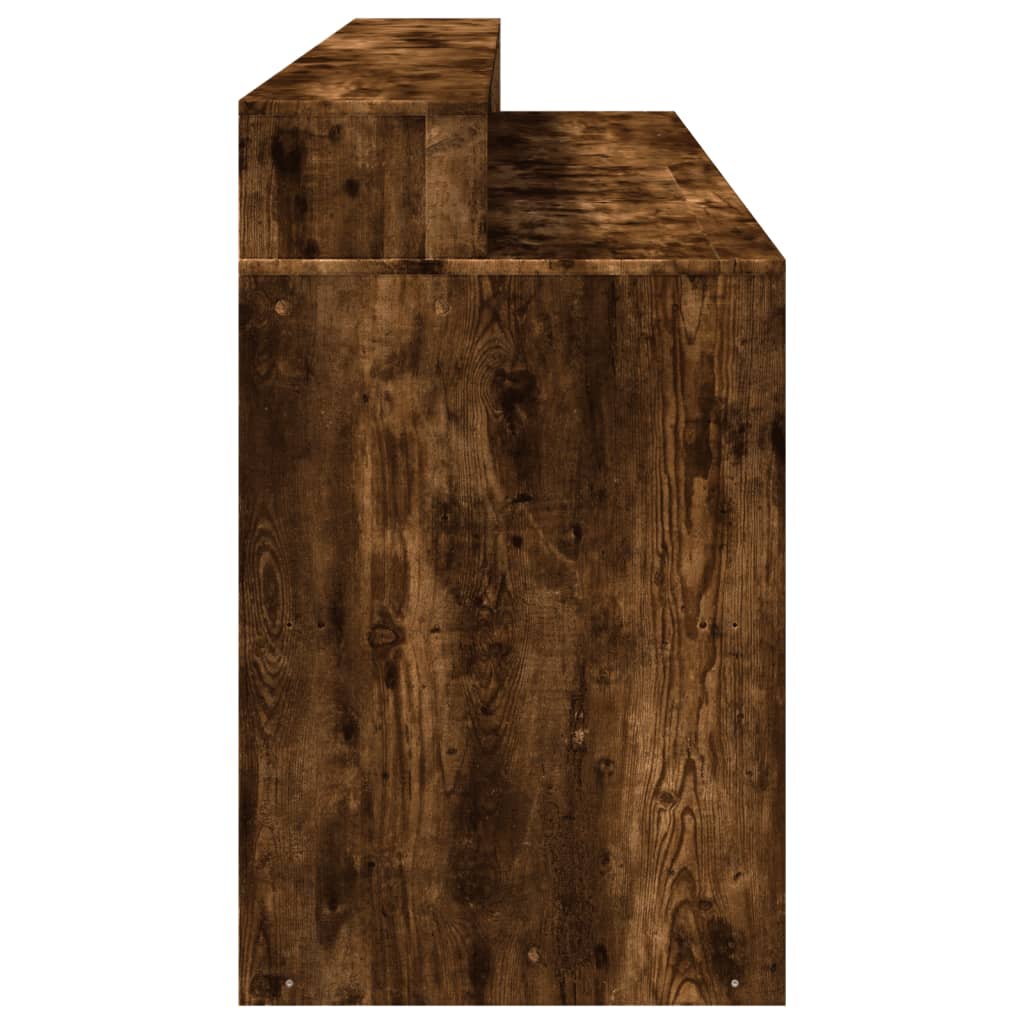 Skrivebord med LED-lys røkt eik 200x55x91 cm konstruert tre