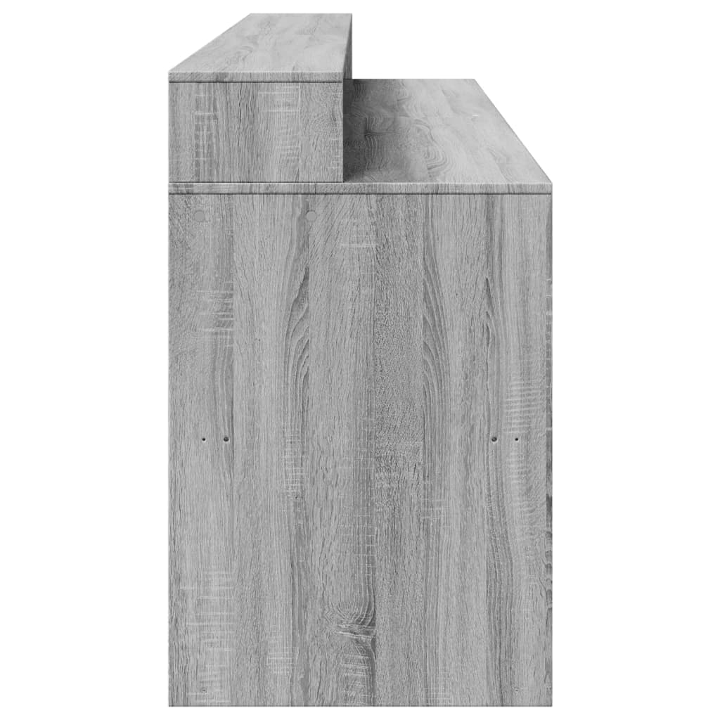 Skrivebord med LED-lys grå sonoma 200x55x91 cm konstruert tre