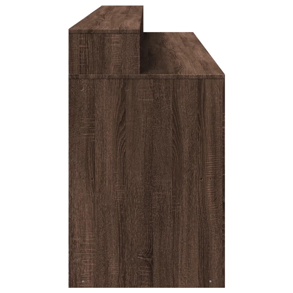 Skrivebord med LED-lys brun eik 200x55x91 cm konstruert tre