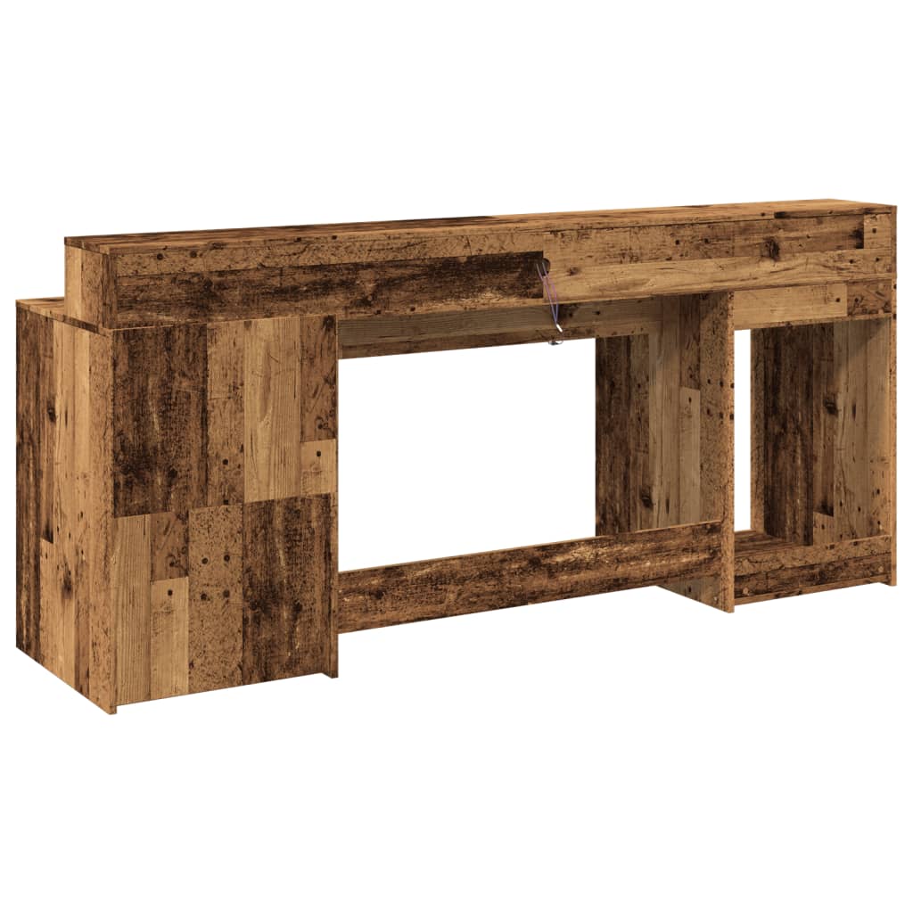 Skrivebord med LED-lys gammelt tre 200x55x91 cm konstruert tre